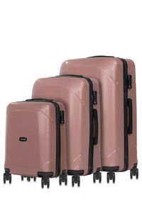 Ochnik - Komplet walizek na kółkach 19'/24'/28'. Kolor: różowy. Materiał: guma, poliester, materiał