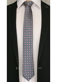Szary Elegancki Krawat -Angelo di Monti- 6 cm, Męski, w Kolorowe Figury Geometryczne. Kolor: wielokolorowy. Wzór: geometria, kolorowy. Styl: elegancki