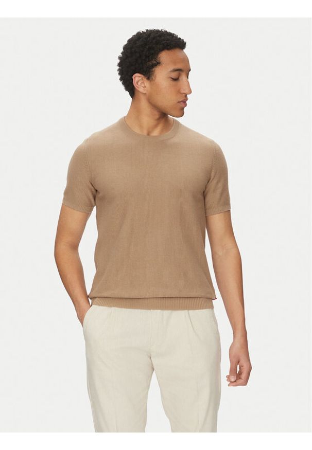 JOOP! Jeans Sweter 15 JJK-14Simoro 30045813 Beżowy Modern Fit. Kolor: beżowy. Materiał: bawełna