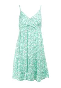 Born2be - Jasnozielona Sukienka Phaedryllis. Kolor: zielony. Materiał: wiskoza. Długość rękawa: na ramiączkach. Wzór: nadruk. Typ sukienki: kopertowe. Długość: mini #4