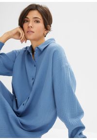 bonprix - Długa bluzka muślinowa oversize. Kolor: niebieski. Długość: długie #2