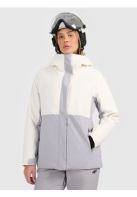 4f - 4F Kurtka narciarska membrana 8000 damska - beżowa L. Kolor: beżowy. Materiał: materiał, poliester. Wzór: gładki. Sezon: zima #1