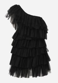 Born2be - Czarna Sukienka Mini na Jedno Ramię Asymetryczna z Falbankami Nomenta. Typ kołnierza: kołnierz z falbankami. Kolor: czarny. Typ sukienki: asymetryczne. Długość: mini #2