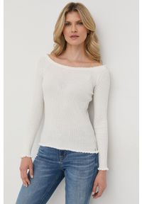 Guess sweter z domieszką jedwabiu damski kolor biały lekki. Kolor: biały. Materiał: jedwab. Długość rękawa: raglanowy rękaw #3