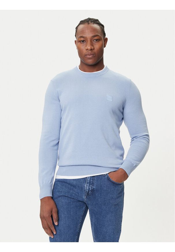 BOSS Sweter Kanovano_S 50527583 Błękitny Regular Fit. Kolor: niebieski. Materiał: bawełna