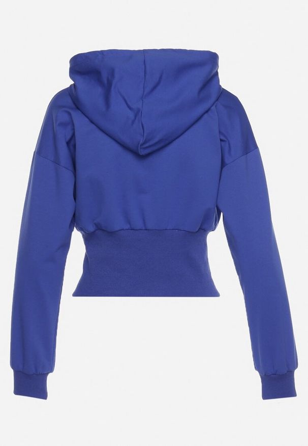 Born2be - Granatowa Bluza z Szerokim Ściągaczem w Talii i Kapturem Zapinana na Suwak Itravea. Kolor: niebieski. Sezon: wiosna