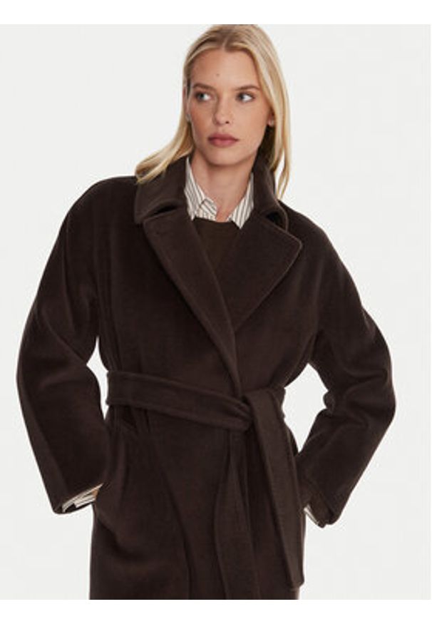 Marella Płaszcz wełniany English 2523016142 Brązowy Regular Fit. Kolor: brązowy. Materiał: wełna
