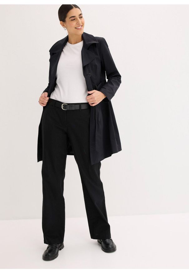 bonprix - Spodnie z mieszanki lnu i bawełny. Kolor: czarny. Materiał: bawełna, len