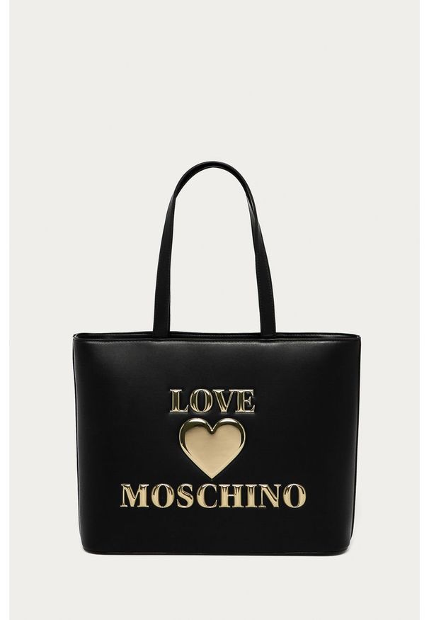 Love Moschino - Torebka. Kolor: czarny. Wzór: aplikacja. Dodatki: z aplikacjami. Materiał: skórzane. Rozmiar: duże