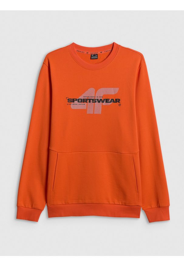 4f - 4F Bluza dresowa regular bez kaptura męska - pomarańczowa XL. Okazja: na co dzień. Typ kołnierza: bez kaptura. Kolor: pomarańczowy. Materiał: dresówka. Styl: casual