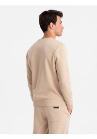 Ombre Clothing - Komplet dresowy męski bawełniany BASIC bluza nierozpinana + joggery – beżowy V6. Kolor: beżowy. Materiał: dresówka, bawełna. Wzór: jednolity #4