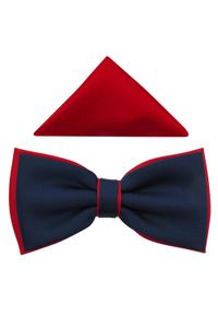 Modini - Granatowo-czerwona muszka męska szeroka B83. Kolor: wielokolorowy, czerwony, niebieski. Materiał: poliester, tkanina. Styl: elegancki #1