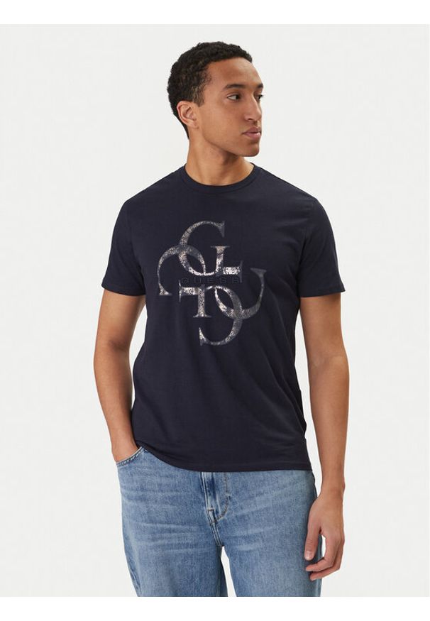 Guess T-Shirt M6RI03 I3Z14 Granatowy Regular Fit. Kolor: niebieski. Materiał: bawełna
