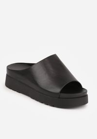 Born2be - Czarne Minimalistyczne Klapki na Grubej Podeszwie z Szerokim Paskiem Aciane. Okazja: na co dzień. Kolor: czarny. Materiał: satyna. Wzór: haft. Styl: casual #8