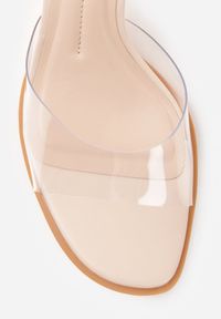 Renee - Beżowe Transparentne Klapki na Kaczuszce Helymna. Okazja: na co dzień. Kolor: beżowy. Materiał: jeans, skóra, koronka. Obcas: na szpilce. Styl: casual #3