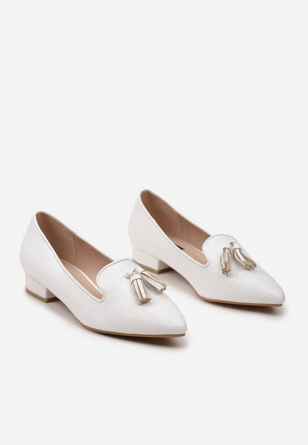 Born2be - Białe Mokasyny Loafersy w Stylu Boho z Kolorową Plecionką Tanula. Kolor: biały. Wzór: kolorowy. Styl: boho