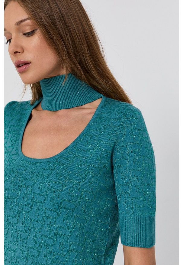 Pinko Sweter damski kolor zielony z półgolfem. Kolor: zielony. Materiał: materiał. Długość rękawa: krótki rękaw. Długość: krótkie