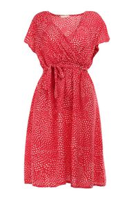 Born2be - Czerwona Sukienka Kepherine. Kolor: czerwony. Materiał: materiał, tkanina. Wzór: kropki. Typ sukienki: kopertowe. Długość: mini #5