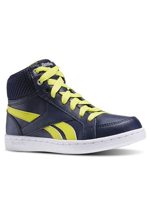 Buty do chodzenia dla dzieci Reebok Navyyellowwht Royal Prime. Wysokość cholewki: za kostkę. Kolor: niebieski. Materiał: skóra, syntetyk, materiał, tkanina. Szerokość cholewki: normalna. Model: Reebok Royal. Sport: turystyka piesza