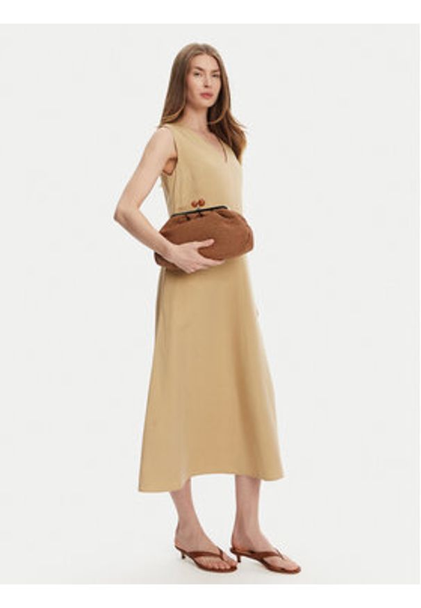 Weekend Max Mara Sukienka codzienna Egoista 2515221072 Beżowy Regular Fit. Okazja: na co dzień. Kolor: beżowy. Materiał: len, wiskoza. Typ sukienki: proste. Styl: casual