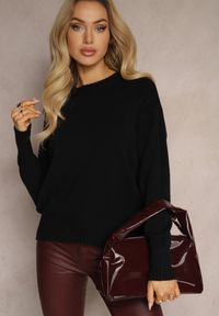 Renee - Czarny Casualowy Sweter z Wiskozą i Modalem ze Ściągaczami Riviti. Okazja: na co dzień. Kolor: czarny. Materiał: wiskoza. Styl: casual #4