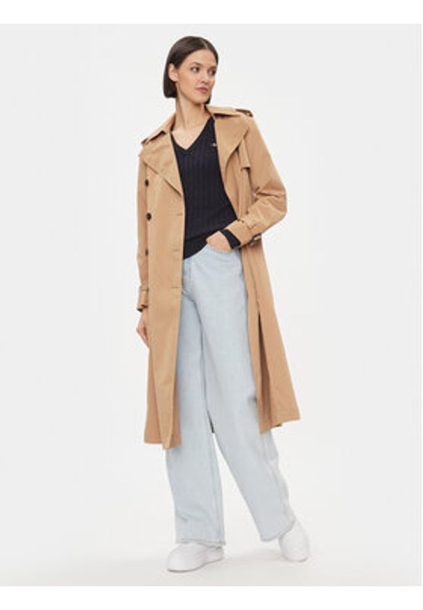 GANT - Gant Sweter 4800101 Granatowy Slim Fit. Kolor: niebieski. Materiał: bawełna