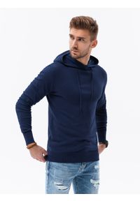 Ombre Clothing - Męska bluza dzianinowa z kapturem - ciemnoniebieska V3 B1532 - XXL. Typ kołnierza: kaptur. Kolor: niebieski. Materiał: dzianina #4