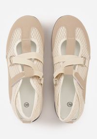 Born2be - Ciemnobeżowe Siateczkowe Sneakersy w Stylu Balerinek z Paskiem na Rzep Talenate. Okazja: na co dzień. Zapięcie: rzepy. Kolor: beżowy. Materiał: jeans, materiał #9