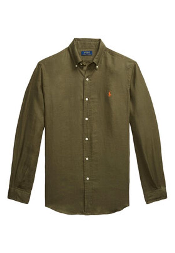 Polo Ralph Lauren Koszula 710968915006 Khaki Slim Fit. Typ kołnierza: polo. Kolor: brązowy. Materiał: len