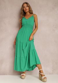 Renee - Zielona Sukienka Egithoe. Kolor: zielony. Długość rękawa: na ramiączkach. Wzór: ażurowy, jednolity, aplikacja. Długość: midi #1