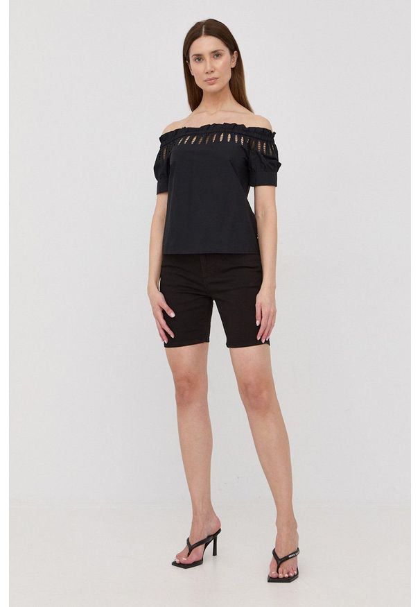 Liu Jo szorty jeansowe damskie kolor czarny gładkie high waist. Okazja: na co dzień. Stan: podwyższony. Kolor: czarny. Materiał: jeans. Wzór: gładki. Styl: casual