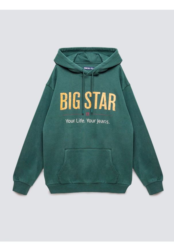 Big-Star - Bluza męska z kapturem z logo BIG STAR zielona Ashlyno 304. Typ kołnierza: kaptur. Kolor: zielony. Materiał: materiał, dzianina, skóra, jeans