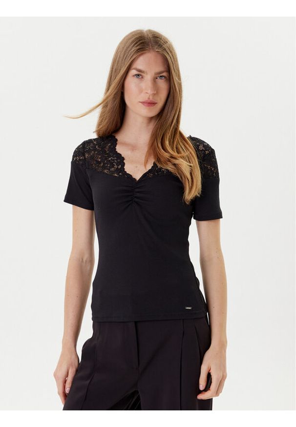 Morgan Bluzka 252-DELINE Czarny Slim Fit. Kolor: czarny. Materiał: syntetyk