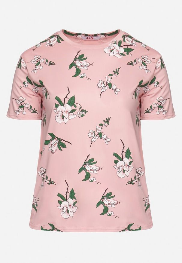 Born2be - Różowy T-shirt Koszulka z Krótkim Rękawem w Kwiaty Henubia. Okazja: na co dzień. Kolekcja: plus size. Kolor: różowy. Materiał: materiał. Długość rękawa: krótki rękaw. Długość: krótkie. Wzór: kwiaty. Styl: elegancki, casual
