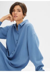 bonprix - Długa bluzka muślinowa oversize. Kolor: niebieski. Długość: długie #2