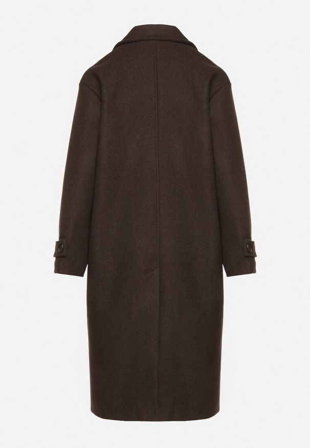 Born2be - Brązowy Dwurzędowy Płaszcz Oversize z Wełny i Wiskozy w Eleganckim Stylu Tiliavia. Okazja: na co dzień. Typ kołnierza: golf. Kolor: brązowy. Materiał: wiskoza, wełna. Wzór: aplikacja. Styl: elegancki