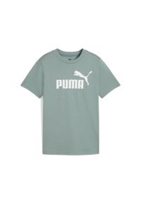 Puma - Młodzieżowa koszulka ESS z logo No. 1 PUMA Green Moon. Kolor: zielony. Materiał: guma. Wzór: nadruk