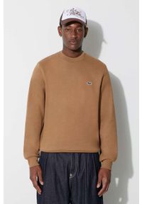 Lacoste bluza męska kolor brązowy gładka. Kolor: brązowy. Materiał: bawełna, poliester. Wzór: gładki