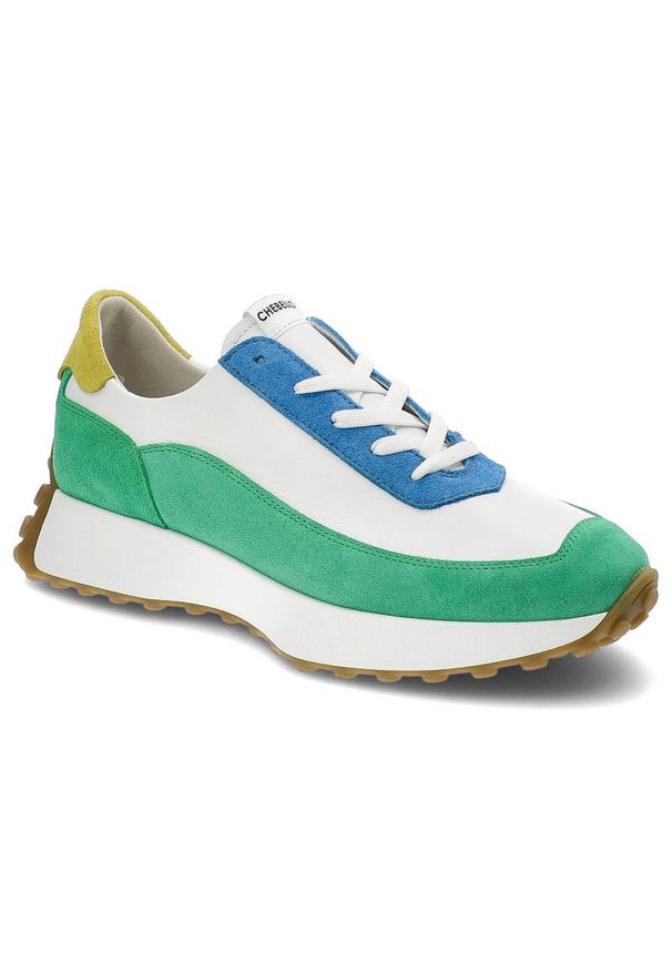 CheBello - Białe Sneakersy Chebello Damskie Modne Obuwie. Kolor: biały. Materiał: zamsz, skóra. Szerokość cholewki: normalna. Sezon: wiosna. Obcas: na platformie. Styl: elegancki