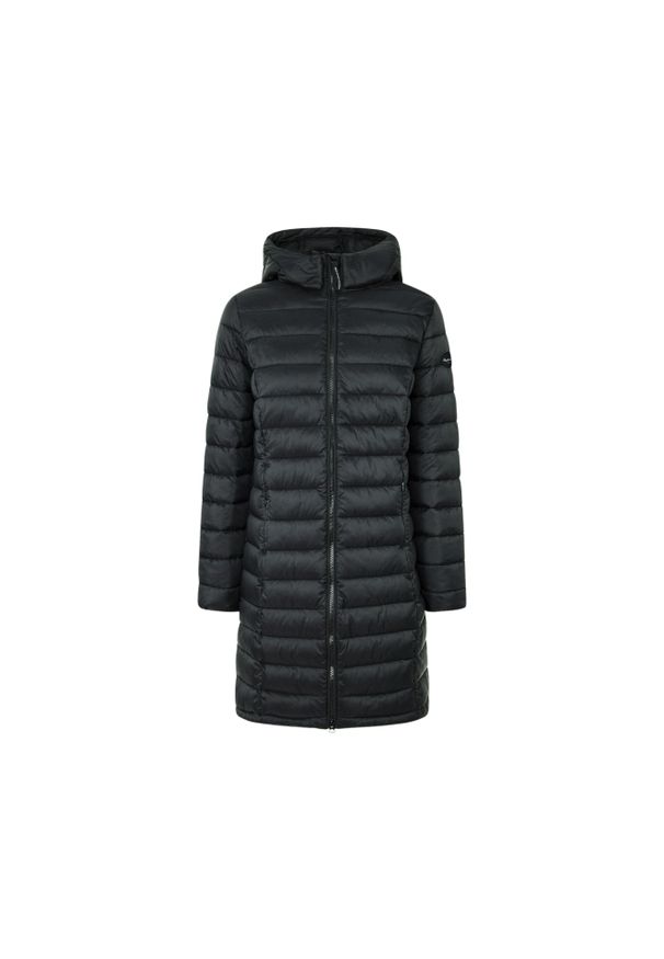 Damska długa kurtka z kapturem Pepe Jeans Ammy. Typ kołnierza: kaptur. Kolor: czarny. Materiał: puch. Długość: długie. Styl: elegancki