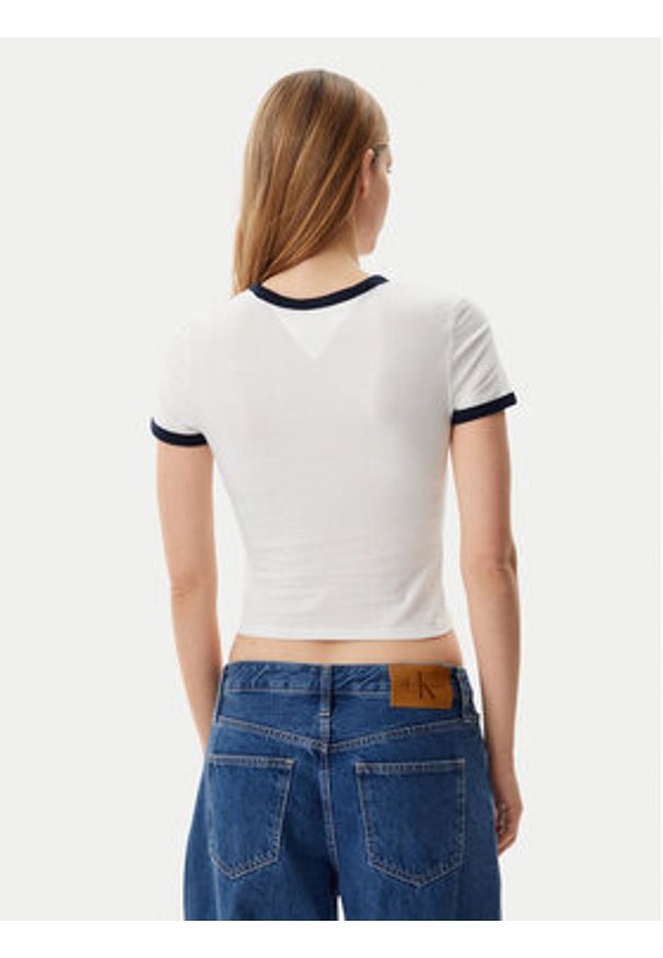 Tommy Jeans T-Shirt Script Ringer DW0DW20631 Écru Slim Fit. Materiał: bawełna