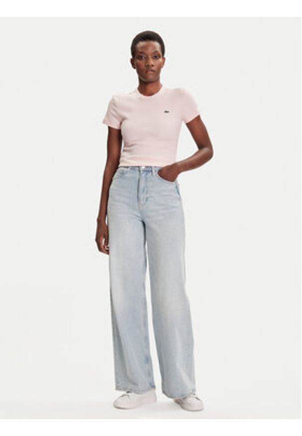 Lacoste T-Shirt TF5538 Różowy Slim Fit. Kolor: różowy. Materiał: bawełna