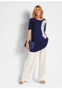 bonprix - Shirt oversize w batikowy wzór, bawełna organiczna. Kolor: niebieski. Materiał: bawełna
