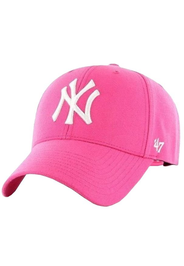 47 Brand - Czapka z daszkiem dziewczęca MLB New York Yankees Kids Cap. Kolor: różowy. Materiał: wełna, akryl