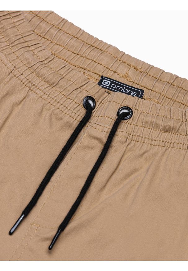 Ombre Clothing - Spodnie męskie joggery P885 - camel - XXL. Materiał: bawełna, elastan. Styl: klasyczny