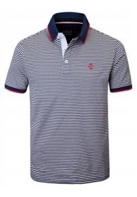 Męska Koszulka Polo - Pako Jeans - Granatowy Prążek. Okazja: na co dzień. Typ kołnierza: polo. Kolor: niebieski. Materiał: bawełna. Wzór: prążki, paski. Styl: casual #1