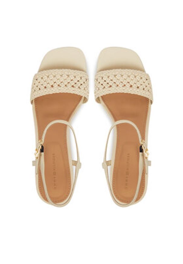 TOMMY HILFIGER - Tommy Hilfiger Sandały Crochet Lthr Kitten Sandal FW0FW08587 Beżowy. Kolor: beżowy. Materiał: skóra