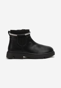 Born2be - Czarne Botki Sztyblety z Ozdobnym Paskiem z Cyrkoniami Liselle. Okazja: na spacer, na uczelnię, na co dzień. Zapięcie: pasek. Kolor: czarny. Materiał: jeans. Styl: casual, elegancki