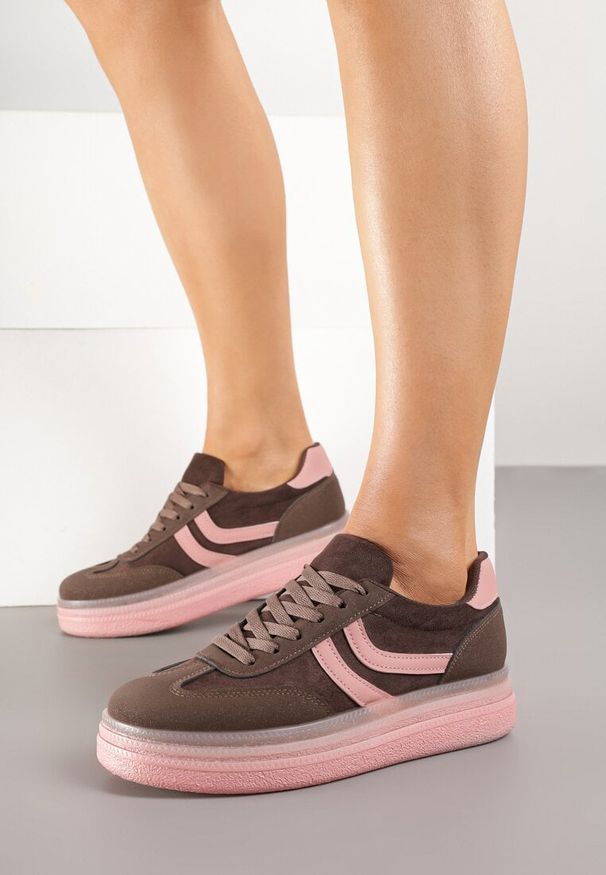 Born2be - Brązowe Sneakersy w Stylu Klasycznych Tenisówek na Grubej Podeszwie Grelritia. Nosek buta: okrągły. Zapięcie: sznurówki. Kolor: brązowy. Materiał: materiał. Obcas: na obcasie. Wysokość obcasa: niski