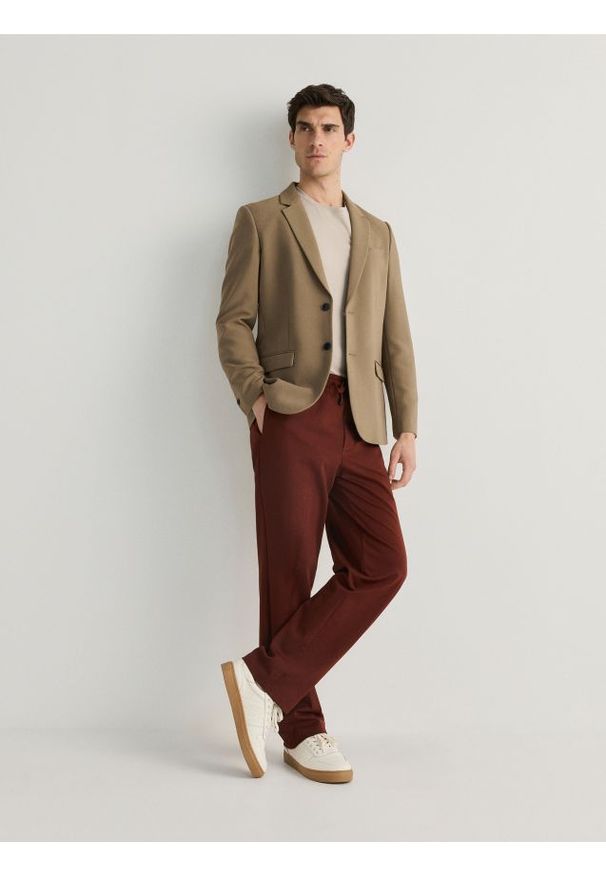 Reserved - Spodnie wide leg - brązowy. Kolor: brązowy. Materiał: bawełna, dzianina
